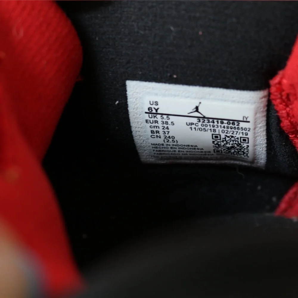 Nike Air Jordan 6 Rings GS BRED PLAYOFF BLACK RED 323419-062 Youth 6Y Womens 7.5
